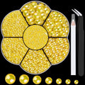 Nail Art Flat Back Half Round Pearl Kits 30, 1 Box of 6000 Pcs Flat-Back Lemon Yellow AB Pearl with Tweezer and Picker Pencil for Home DIY Nails Body Face Craft and Salon Use