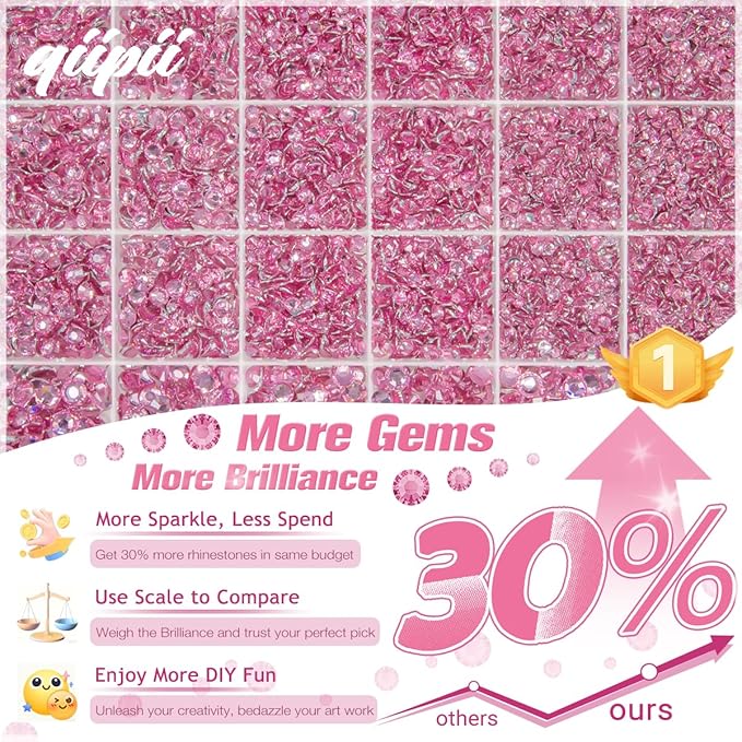 Dark Pink Crystal Resin Rhinestones w B7000 Glue for Bedazzling Crafting 2mm-6mm Flatback Stones Diamonds Crystals Gems Bedazzler Kit for Nails Face Eyes Makeup Tumblers Bottles Crafts Shoes