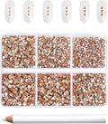Beadsland 7200pcs Flatback Rhinestones,Champagne Rhinestone Nail Gems Round Crystal Rhinestones for Crafts,Mixed 6 Sizes with Wax Pencil Kit, SS3-SS10,Light Peach