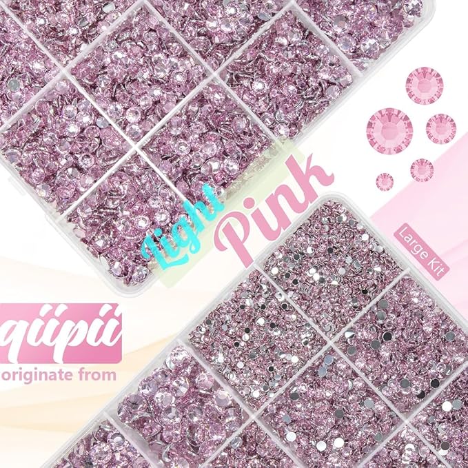Light Pink Crystal Resin Rhinestones w B7000 Glue for Bedazzling Crafting 2mm-6mm Flatback Stones Diamonds Crystals Gems Bedazzler Kit Charms for Nails Face Eye Makeup Tumblers Bottles Crafts
