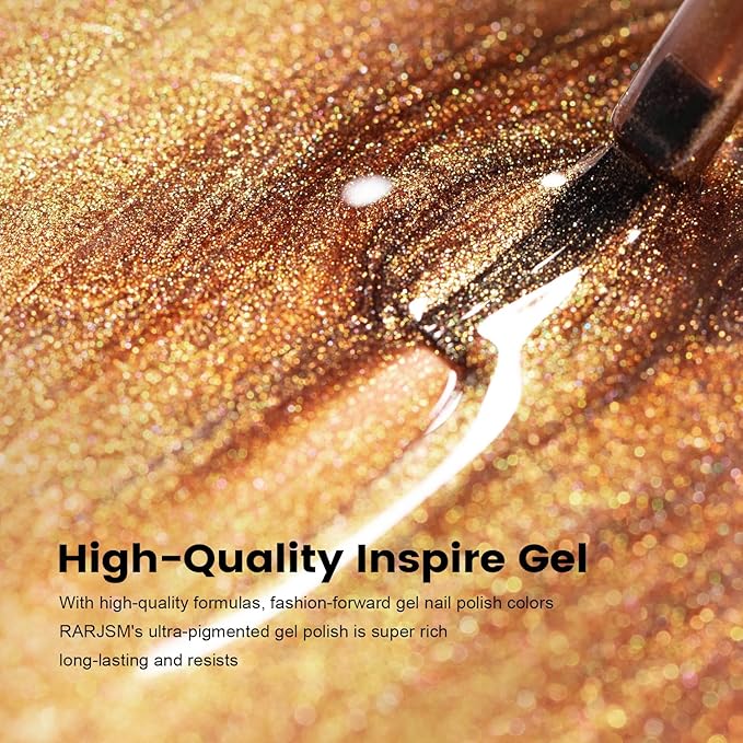 RARJSM Nude Glitter Gel Nail Polish Bronze Golden Rainbow Glitter Chunky Iridescent Sparkle Shimmer Diamond Transparent Gel Polish Single Bottle Soak off UV LED Cured for Home Salon Manicure