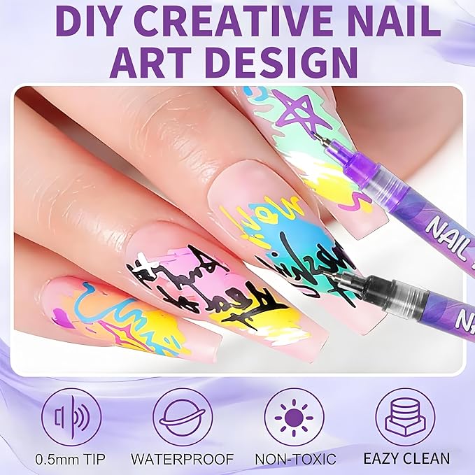 12 Colors Nails Art Pens Set,Nails Art Markers for Kids,Nails Art Markers Polish Pen for 3D Nails Art,DIY Nails Art Marker Drawing Painting Liner Pen,Portable Nails Art Tools(B-2 Sets)