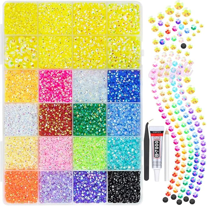 2mm-6mm Lemon Yellow AB Resin Rhinestones w B7000 Glue for Crafting Bedazzling Flatback Colorful Jelly Stones Diamonds Gems Bedazzler Kit for Nails Face Eyes Makeup Tumblers Bottles DIY Crafts