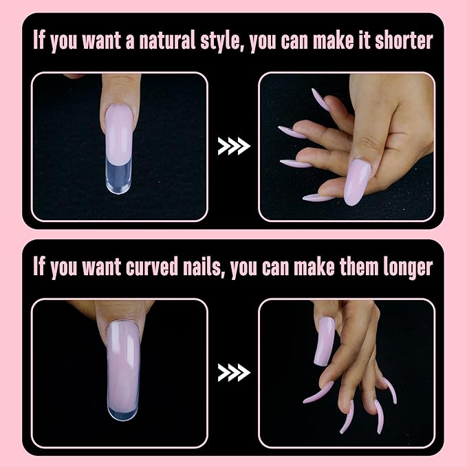 NOVO OVO Helloween Curved Square Nail Dual Forms for Poly Gel Extension with Guiding Line Inside, M L XL Reusable Full Cover Acrylic/Builder/Hard Gel Polygel Molds for Salon DIY x 15 sizes 150 Pcs