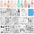 Biutee Nail Stamping Plate 15PCS Nail Stamper Kit Nail Art Stamping Plates Set with Nail Stamper, Scraper & Storage Bag, Nail Stamping Kit Star Bowknot Love Butterfly Leaf Design Template