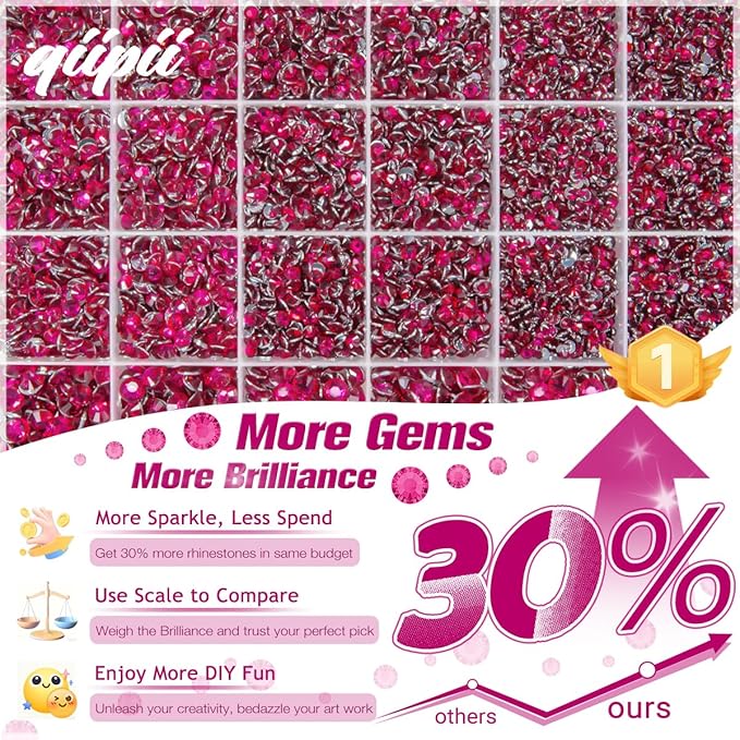 Rose Red Crystal Resin Rhinestones w B7000 Glue for Bedazzling Crafting 2-6mm Dark Hot Pink Flatback Stones Diamonds Gems Bedazzler Kit for Nails Face Eyes Makeup Tumblers Bottles Crafts Shoes