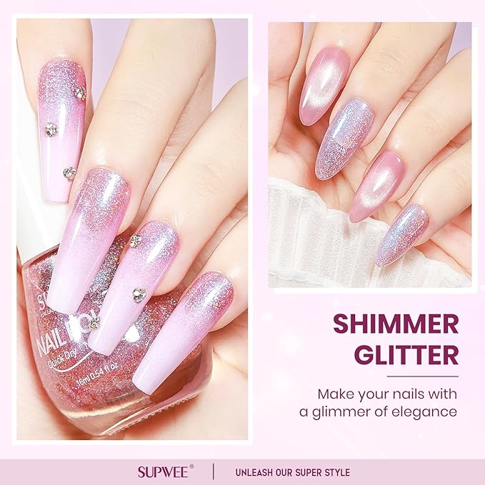 Quick Dry Glitter Nail Polish Holographic Finger Nail Polish Non Gel High Glossy Shiny Shimmer Nails Laquer Oil-based Holo Fingernail Air Dry Fast Manicure Gift For Women Girls 16ml, 0.54fl oz