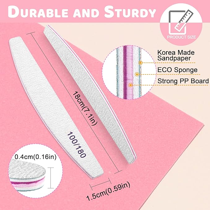 Professional Nail Files, Emery Board Nail File for Natural Nails 100/180/240 Grit Nail Files for Acrylic Nails 12pcs Fine Grit Nail File Manicure Tools Coarse Fingernail Files (100/180 Grit)