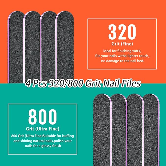 TsMADDTs Nails File 20 pcs Double Sided Emery Board for Natural Acrylic Nails 100 120 180 240 320 800 Grits, Professional Manicure Pedicure Tools