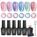 Beetles Romantic Galaxy Cat Eye Gel Nail Polish Set - 6 Colors Glitter Gel Polish Kit Pink Blue Purple Red Green Velvet Gel Magnet Soak Off UV French Nail Art Manicure Spring Summer Gift for Women