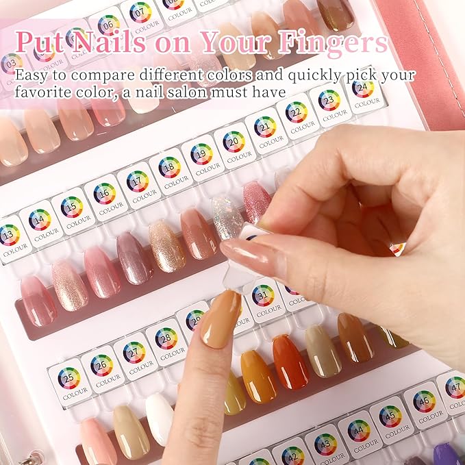 ANGNYA Magnetic Nail Swatch Book, 192 Nail Color Book Leather Nail Sample Display Book with192 Magnetic Tips&1-240 Number Labels, Perfect for Professional Salon Nail Art Color Chart & Practice Stand