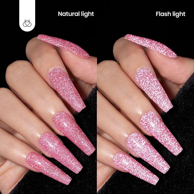 Beetles Glitter Pink Gel Polish, 1Pcs 15ml Glitter Diamond Gel, Fairy Kisses Hot Pink Nails Soak Off Sparkle Pink Polish Uv Nail Lamp Nails Art Manicure Salon DIY Spring Gift for Women