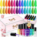 Morovan Nail Polish Set Fingernail: 2026 Nail Gift Kit Bright Rainbow Color Air Quick Dry Regular 0.27oz Finger Nail Polish Pack with Base Top Coat Christmas Winter Holiday Manicure for Women Girl