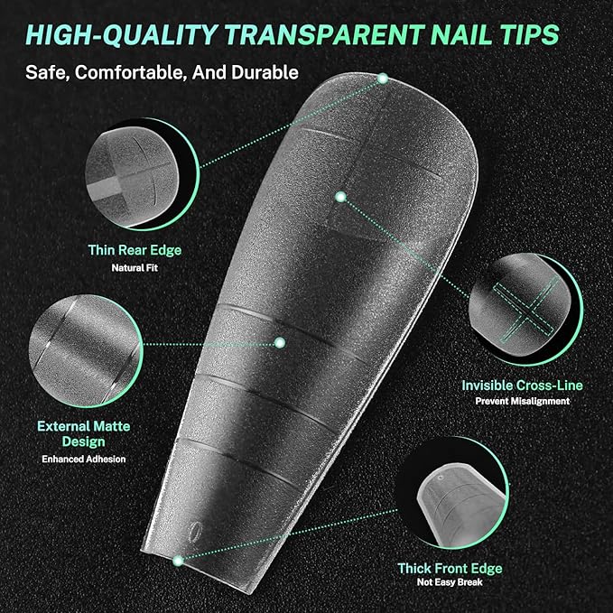 JODSONE Medium Long Square Fake Press on Nails Pre-shape Square Gel for Full Cover Acrylic Full Nail Tips 12 Sizes 360Pcs for DIY Design at Home