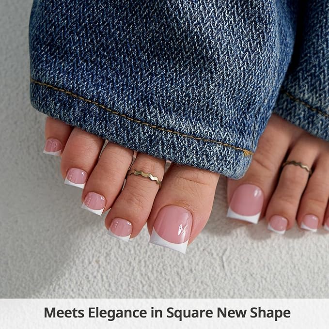 BTArtboxnails XCOATTIPS Toe Nail Tips - Lamp-Curable Sharp Square Pink Press On Toenails for Women, 150 Soak Off French Tip Toe Nail Extensions in 15 Sizes, Builder Gel & Top Coat Required