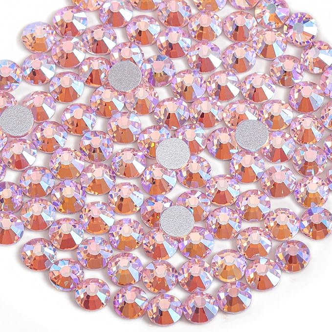 Beadsland 2880pcs Flat Back Crystal Rhinestones Round Gems for Nail Art and Craft Glue Fix,Light Pink AB,SS8,2.3-2.5mm