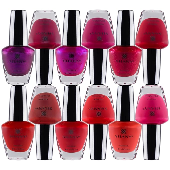SHANY DIY Nail Polish Set - Quick Dry Nail Lacquer Kit, Vibrant & Colorful DIY Collection, Semi Glossy, Shimmery & Matte Finishes - Full Size - 12 Colors - Rosa