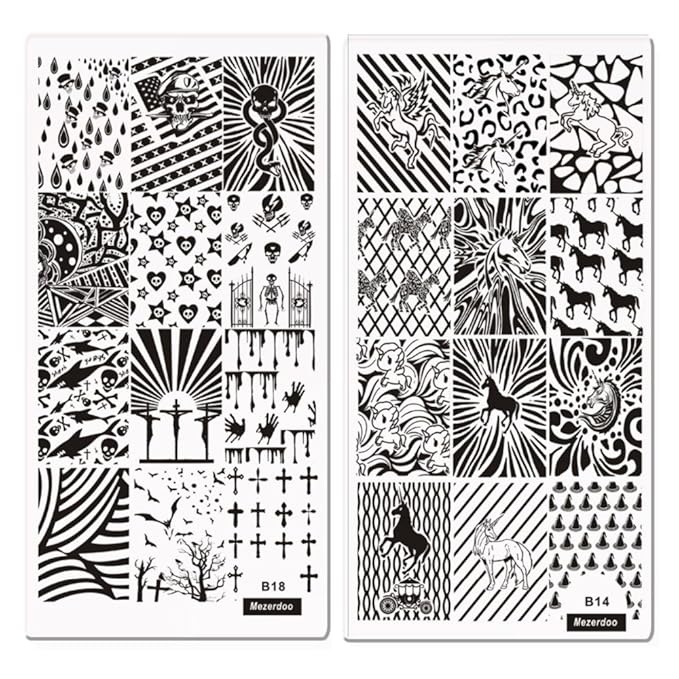 Mezerdoo 10Pcs/lot DIY Manicure Template Unicorn Horses Shark Design Nail Stamping Plates Image