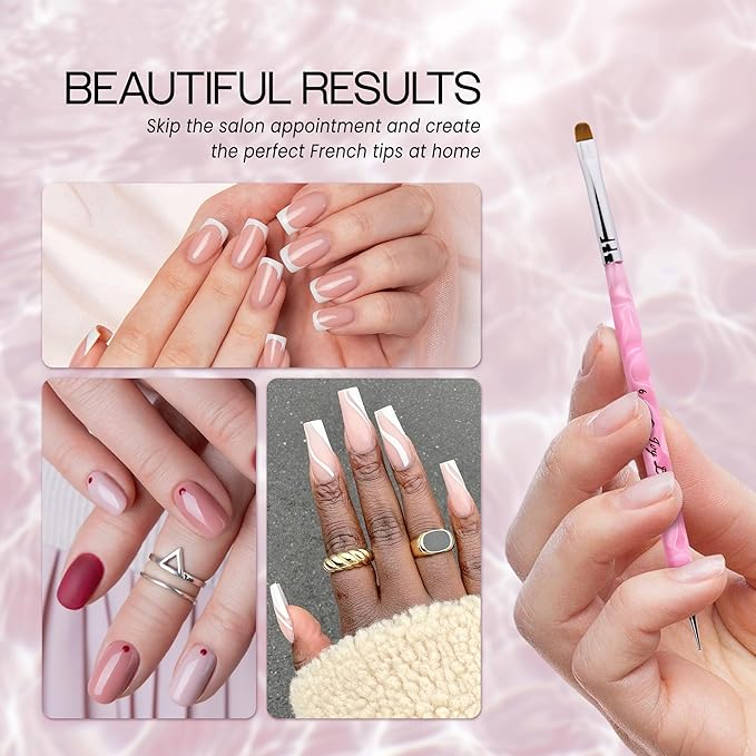 Ivy L Premium 2 Way French Gel Acrylic Nail Art Kolinsky Brush with Dotting Tool for Professional Manicure Cuticle Clean up Nail Art Design (Size # 6, Pink Marble)