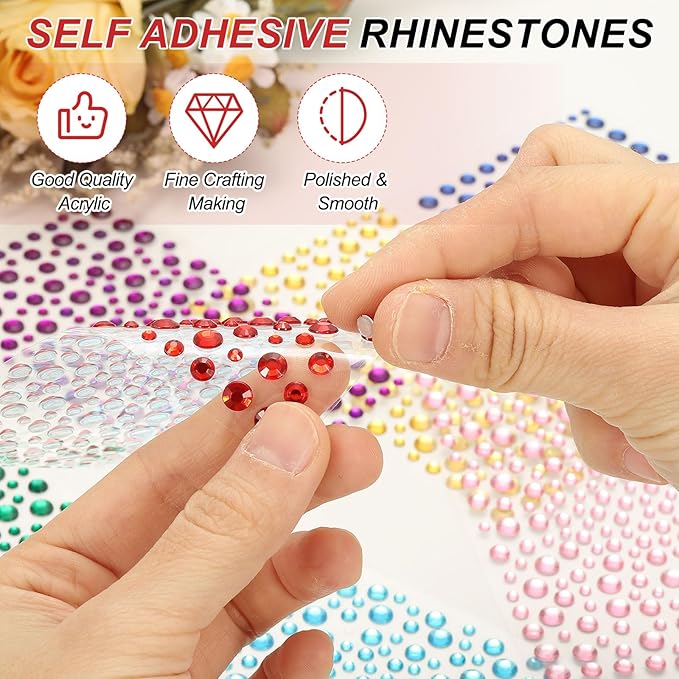 PATIKIL 2090 Pcs Acrylic Gem Sticker, 4 Size 3/4/5/6mm Self Adhesive Rhinestones Face Gem Stones Bling Jewelry for Nail Art Craft Clothes DIY Makeup Decoration Party, Black