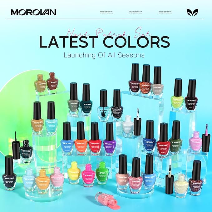 Morovan Nail Polish Set Fingernail: 2026 Spring Summer Gift 36PC Glitter Bright Air Quick Dry Nail Polish Kit with 2-in-1 Base Top Coat Regular Pack Finger Nail Art DIY Home for Women Girls 0.18 FI oz