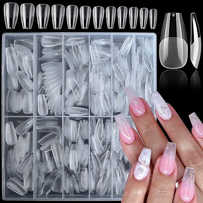 LoveOurHome 600pc Coffin Fake Nail Tips Clear Press on Nails Medium, Full Cover Gel Nail Tips Coffin Clear Medium Fake Nail Soft Gel False Nails Artificial Fingernails for Acrylic Nails Extension