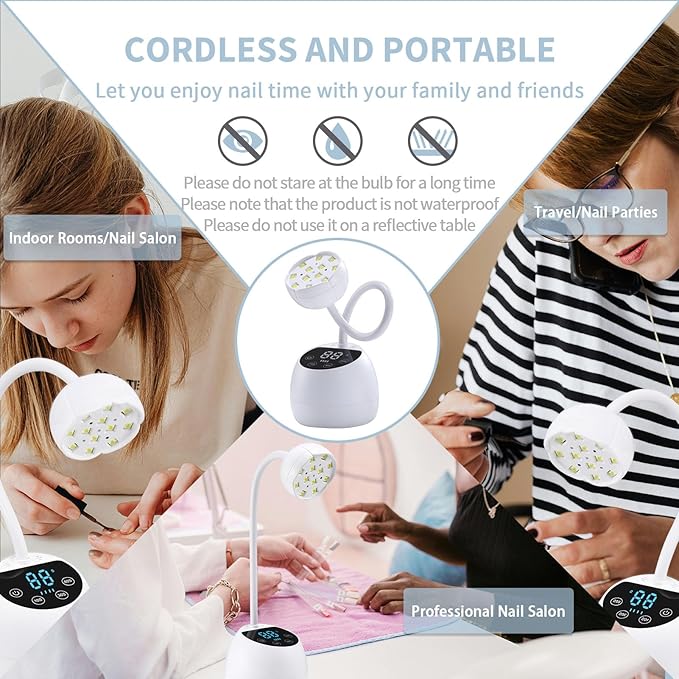Mini U V LED Nail Lamp with 3 Timers and LCD Display,36W Cordless Flash Cure Gel x Nail Lamp, Auto Sensor Gooseneck Portable USB Gel Nail Dryer U V Light for Home DIY, Pearl White, ML-10003