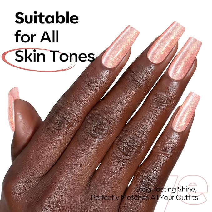 modelones Nude Cat Eye Pink Gel Polish 9D Cateye with Magnet Gold Glitter Gel Nail Polish Shimmer U V Soak Reflective Translucent Jelly Gel Magnetic Nail Polish 15 ML
