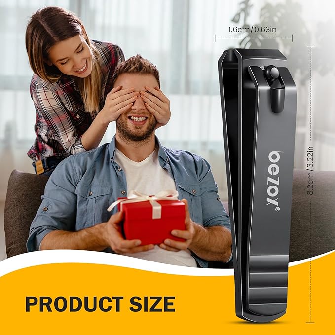 BEZOX Large Toe Nail Clippers for Thick Nails - Straight Edge Nails Clipper for Men, Toenails Clipper for Seniors, Heavy Duty Stainless Steel Fingernail Clippers for Women, Thick Toenails Tool - Black
