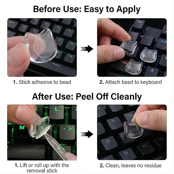 60pcs Keyboard Bubbles for Long Nails, Ergonomic Height Raised Glass Cat-Head Key Covers, No-Residue, Reusable, Easy to Apply, for Desktop Keyboards, External Keyboards, Calculators
