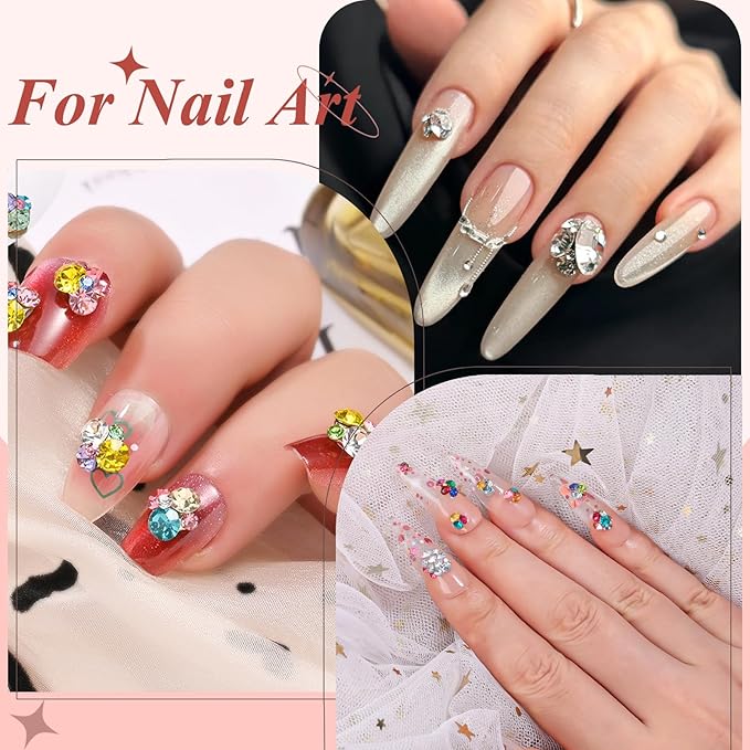 4200 Pcs Nail Art Rhinestones Kit,2-3mm Shiny Gold/Silver/Mixed Colors Rhinestones,3D Pointed Bottom Nail Gems with Tweezers and Dual-end Brush for Manicure DIY Crafts Face Makeup(26-K1-pointed-GS)