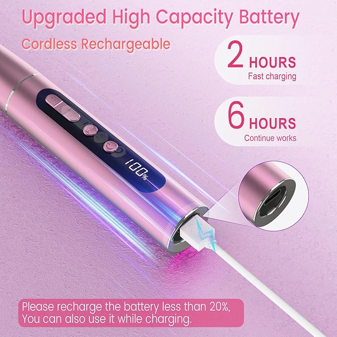 Electric Nail Drill Professional, 35000RPM Cordless Acrylic Nail Kit for Nail Polish Remover, Nail Filer Electric Manicure and Pedicure kit (Rose Pink)
