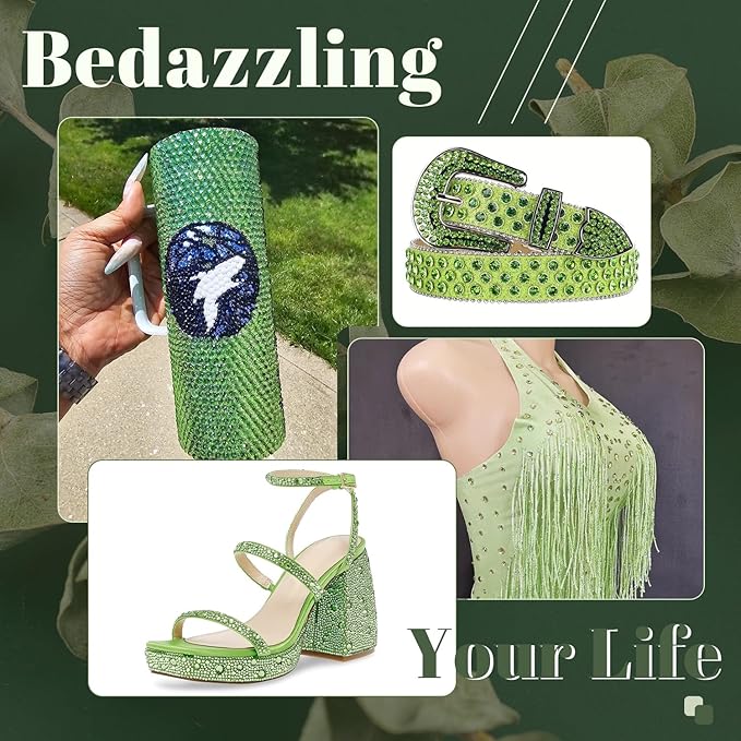 12000PCS 2mm Resin Rhinestones Bulk for Crafting (Light Green), Flatback Bedazzling Crystals for Crafts DIY Nail Decoration, Gems Charms for Tumbler Shoes Clothing Fabric with Pickup Pen and Tweezers