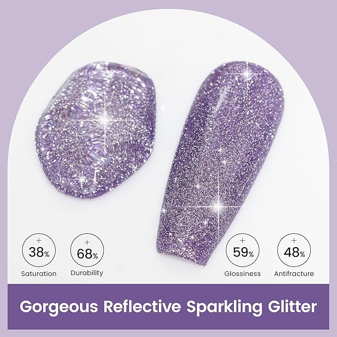 YTD Likomey Colorful Light Purple Reflective Glitter Gel Nail Polish,15ml Holographic Flash Diamond Shimmer Gel,Sparkly Shiny Fall Winter Salon Home Manicure UV Varnish,SZ502