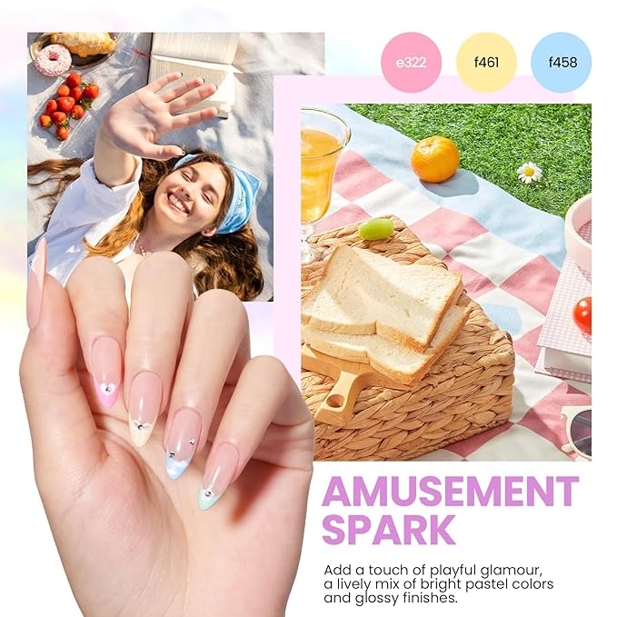 Beetles Gel Nail Polish Kit with U V Light: 19 Pcs Garden Party Pastel 8 Colors Soak Off Gel Nail Set with Base and Top Coat, Sticker accessories All in One Manicure Party Favors