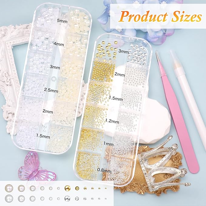 Silver Gold Nail Beads for Nail Art, Metal Caviar Nail Beads, Nail Pearls for Nail Art, Silver Gold Cross Star Nail Studs Rivet Charms for Nails Design DIY Craft Accessories