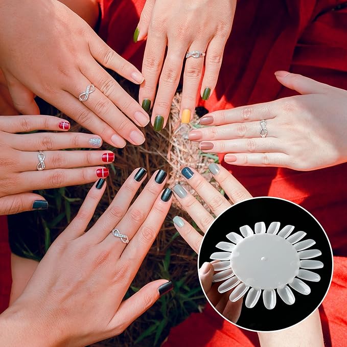 20Pcs False Nail Swatches Wheels Nail Wheel Art Plastic Nail Polish Display Wheel for Manicure Swatches for Nail Polish Color Show Nail (Clear 20 Tips)