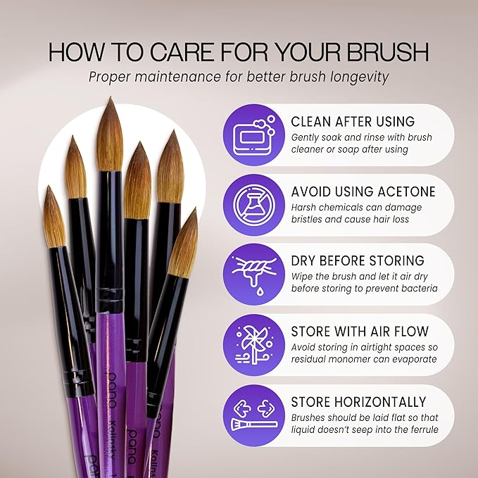 Pure Kolinsky Hair Acrylic Nail Brush - Round Shape Black Ferrule with Purple Wood Handle (Size 20)
