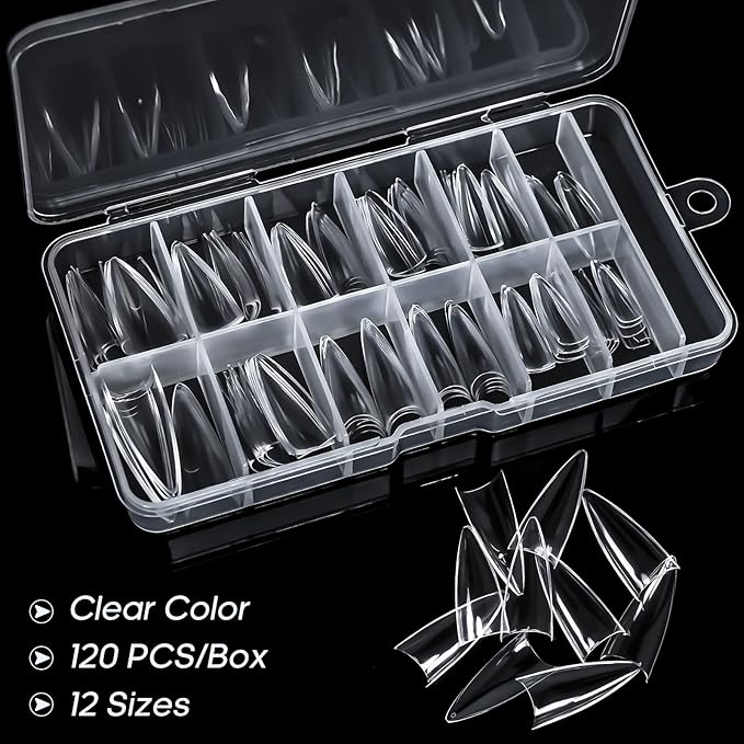 Ranrose 120PCS Short Nail Tips,Short Soft Gel Stiletto Nail Tips Half Cover False Nail Almond Shape Point Acrylic Sharp Artificial False Nail For DIY