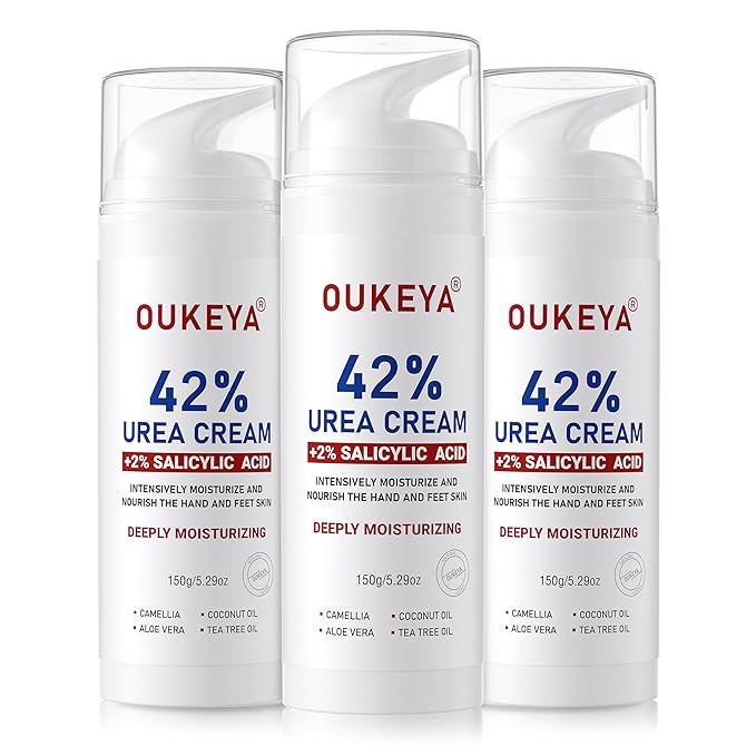 OUKEYA Urea Cream 42% Plus 2% Salicylic Acid – Intensive Foot & Hand Care for Very Dry, Cracked Skin, 5.29 oz (3 Pack)