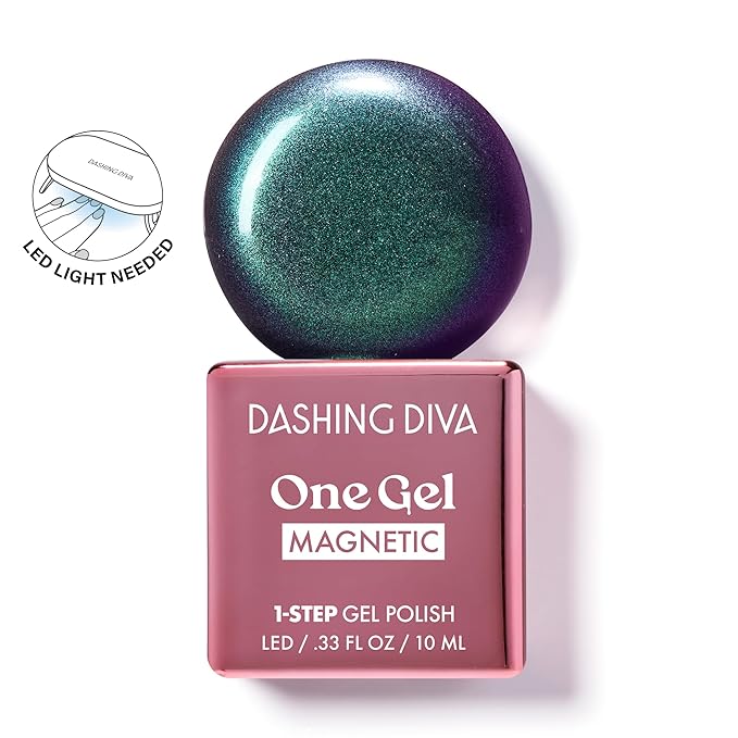 Dashing Diva One Gel Magnetic Starter Kit - Rogue - 3-in-1 Base Coat, Teal Nail Color & Top Coat - Magnetic Polish - 9-Piece Manicure Set with LED Gel Lamp
