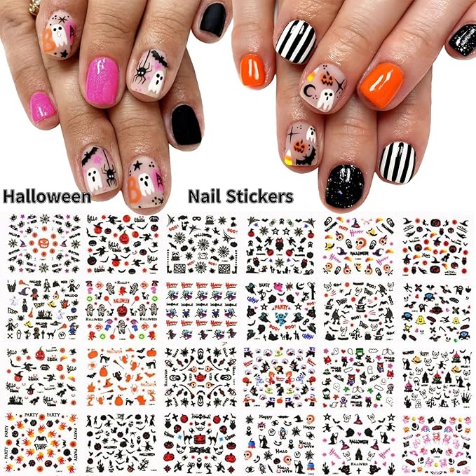 30 Sheets Halloween Nail Stickers 3D Self-Adhesive Pumpkin Nail Stickers for Nail Art Bat Skull Nail Art Stickers Ghost Nail Decals Holiday Nail Design Accessories for Women
