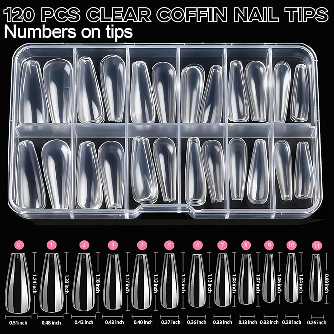 Teenitor Acrylic Nail Kit with Clear Coffin Nail Tips, Nail Charms and Gems, Nail Stickers, Nail Art Brushes, Nail Dotting Tools, Nail Stand, Press On Nails Kit for DIY Nail Art