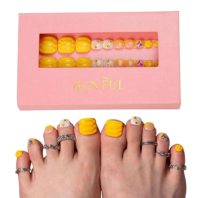 LOVFUL Press on Toenails Yummy French Tip | 20 PCS Free Size Toe Nails | Reusable Fake Nails for Toe | T131