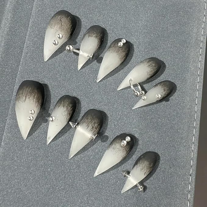 Halloween Press Claw on Nails Long Short Medium Curved Stiletto Handmade Gothic Design Horror Vampire False Nails Dragon Cat Claw Press on Nails Glossy Glue on Nail Thick Acrylic False Nails