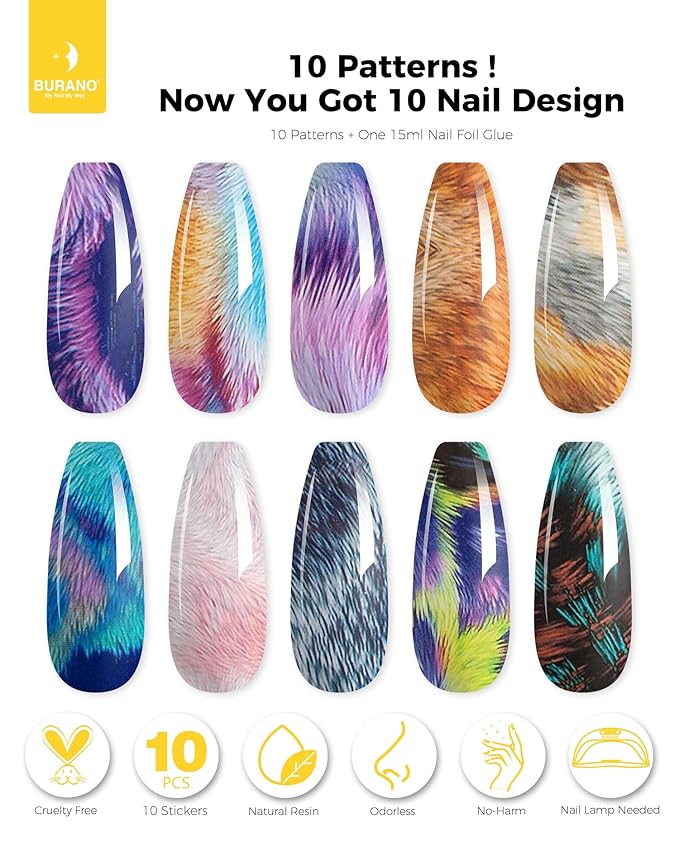 BURANO Nail Art Nail Foil Glue Gel, o.5 oz with 10PCS Foil Stickers Set Nail Foil Glue for Nails Foil Transfer Gel, Nail Design DIY UV LED Lamp Required (Mable 26)