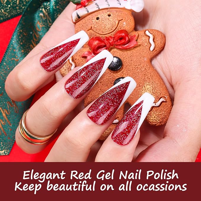 Makartt Christmas Red Glitter Gel Nail Polish - 15ml Sparkle Shimmer Soak Off UV Gel for Nail Art, Winter Manicure, New Year Shades, DIY Salon Gift for Women