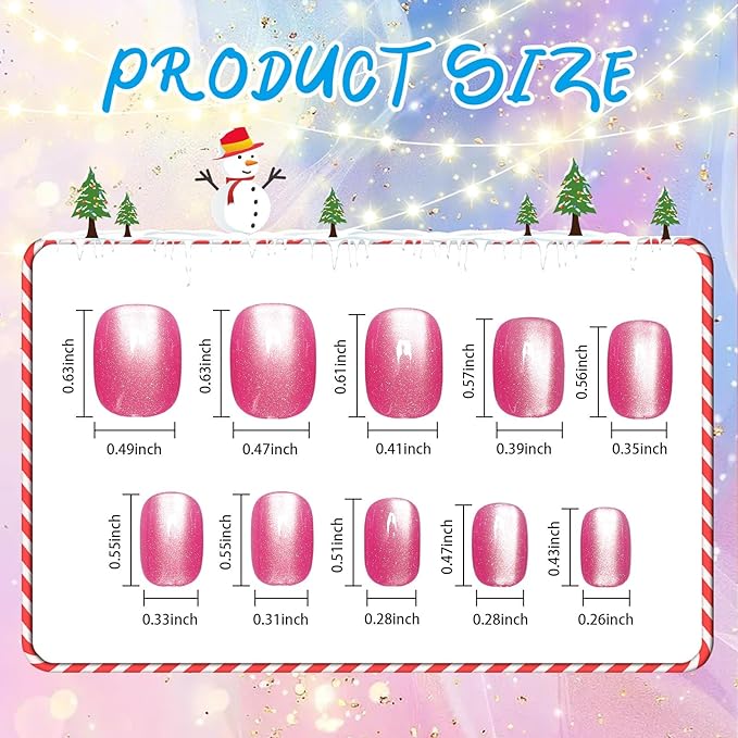 JANYUN 96 Pcs Cat Eye Design Fake Nails Press on, Nails Pre-glue Full Cover Short False Nails Nails Christmas Lovely Gift