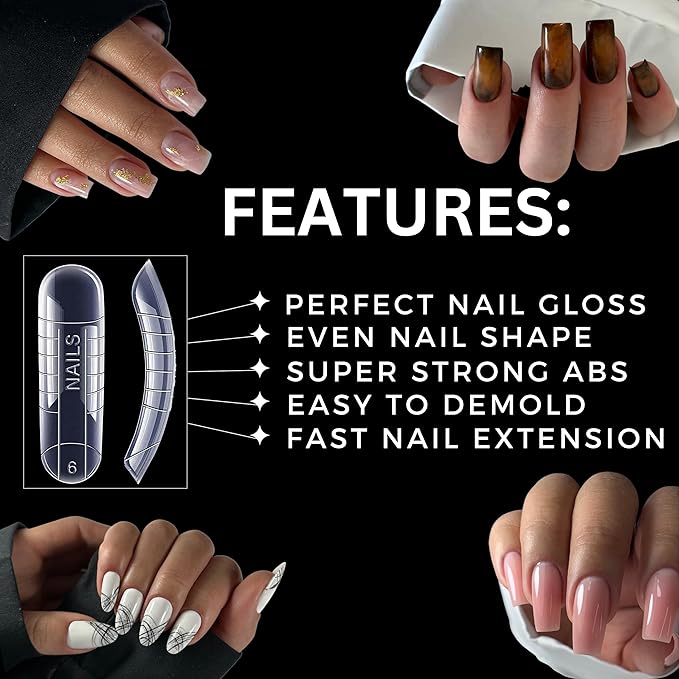 Dual Nail Forms UNIVERSAL SQUARE Extension Structure Poly nail gel Full Cover Nail Molds 12 Sizes for Solid Nail Gel Glue Nail Art Design Salon&DIY Russian manicure