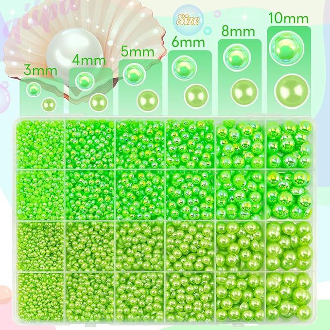 2 Styles Solid Green+ Light Green AB Flatback Pearls for Bedazzling Crafting 3mm-10mm Half Round Pearls Beads Gems Bedazzler Kit for Nails Face Eyes Makeup Tumblers Bottles Crafts Shoes﻿ Beauty